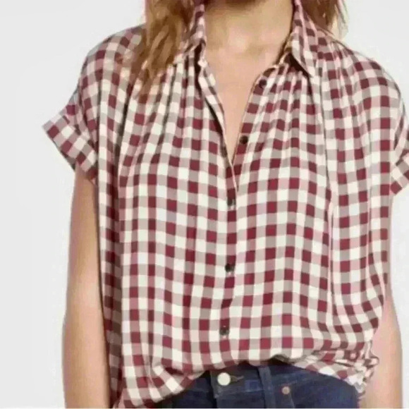 Madewell Tops - MADEWELL Gingham Check Button Up Short Sleeved Blouse in XS.